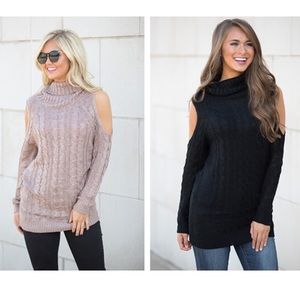 Pink Lily Cold Shoulder Sweater